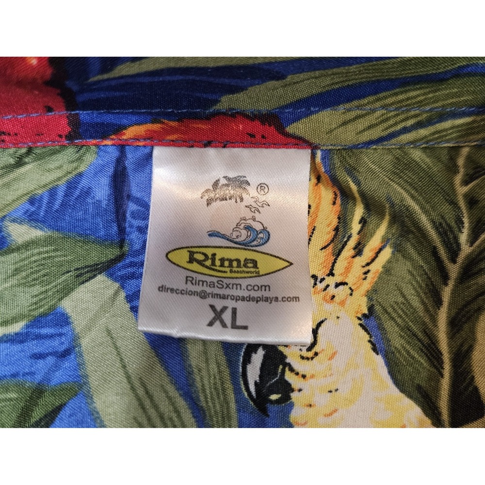 Rima Hawaiian Shirt Blue Parrot Floral Tropical Print Men's Size XL - Picture 2 of 6